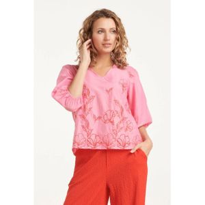 Smashed Lemon - 25262 - Top - Roze - V-hals - Bloemenborduursels