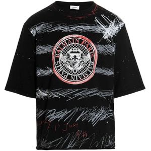 Balmain - Graffiti Coin Logo - T-shirt - Zwart