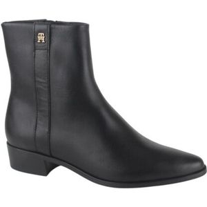 Tommy Hilfiger - TH LEATHER POINTY ZIP BOOTIE - Enkellaarsjes - Zwart
