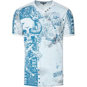 Rusty Neal - T-shirt - Skull en Slangprint - Katoen - V-Hals