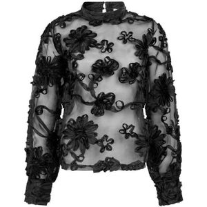 Lucia - Top - Zwart - Transparant Mesh met 3D-bloemen