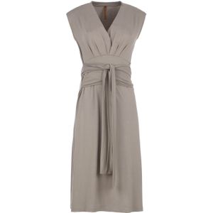 Jerseyjurk - Taupe - Overslag Midi-jurk - Mouwloos - Diepe V-halslijn