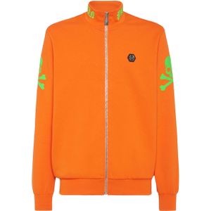 Philipp Plein - Sweatjacket Skull&Bones - Oranje - Katoenfleece - Ritssluiting