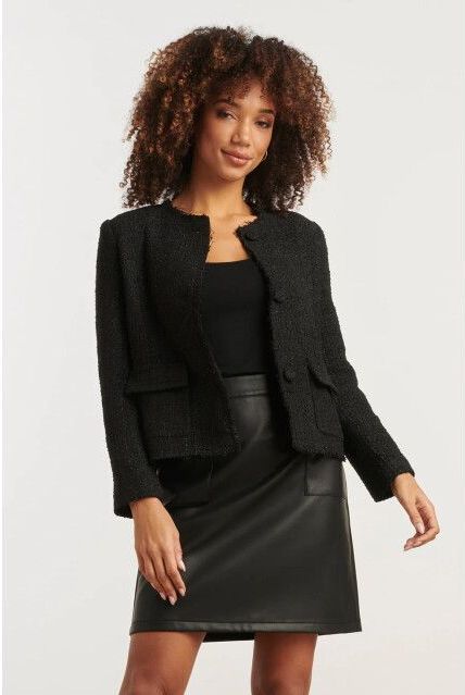 Smashed Lemon - Tweed Jasje - Zwart - Getailleerd Model - Korte Lengte