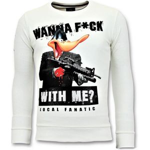 Local Fanatic Rhinestones sweater shooting duck gun trui