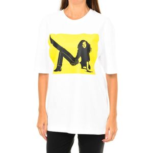Calvin Klein - T-shirt - Wit - Dames - Katoen - Korte Mouwen - Geribbelde Afwerking