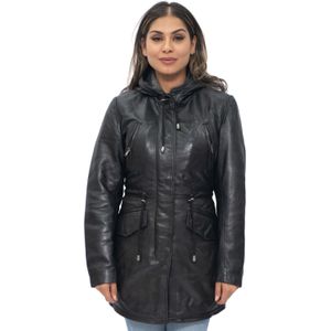 Dames - Leren Parka Jas - Boekarest - Met Capuchon