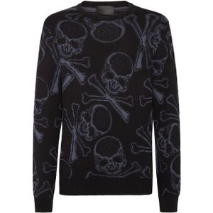 Philipp Plein - Wool Knit Pullover Round Neck Skull&Bones - Beige - Dames
