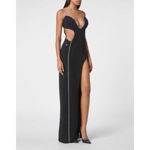 Philipp Plein - Midi Jurk Plissé - Wit - Polyester - Lange Mouwen