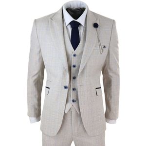 Heren - 3-delig - Crème - Geruit - Tweed - Vintage Klassiek Pak