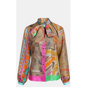 Mucho Gusto - Blouse St. Tropez - Oranje Fuchsia - Met Riem
