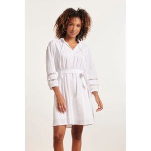 Smashed Lemon - 24357 - Korte Jurk - Wit - Driekwart Mouwen - Gehaakte Accenten