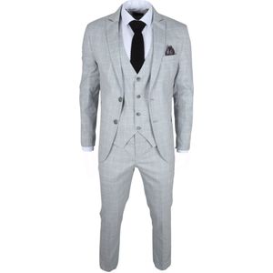 Heren - Grijs Geruit - 3-delig Pak - Slim Fit