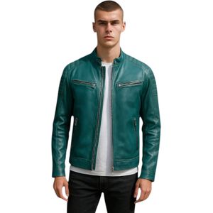 Heren - Bikerjack - Groen - Modern Klassiek - Leren Gewatteerd - Mackay