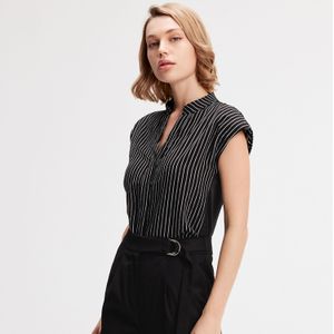 Shirt - Gestreept - Bi-materiaal - Mouwloos - Minimalistische Stijl