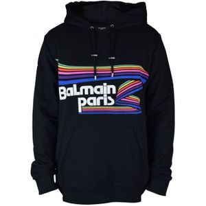 Balmain - Sweatshirt - Zwart - Met Capuchon - Grafische Regenboogprint