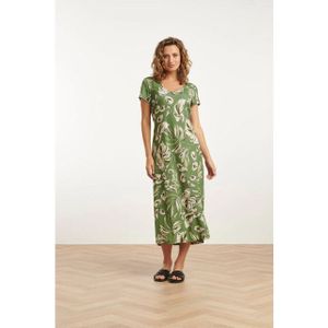 Smashed Lemon - Groene Bladprint - Stretch Midi Jurk