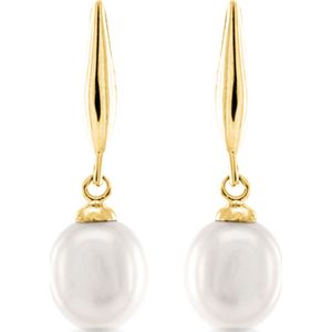 Luxenter - Essential - Oorbellen - 925 Sterling Zilver - Witte Parel - 18 Karaat Geel Goud