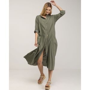Maxi Overhemdjurk - Linnen - Mao Hals - Met Zakdetails