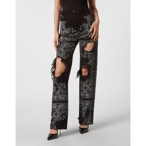 Philipp Plein - Wide-leg Jeans Paisley - Zwart - Stone-washed Denim