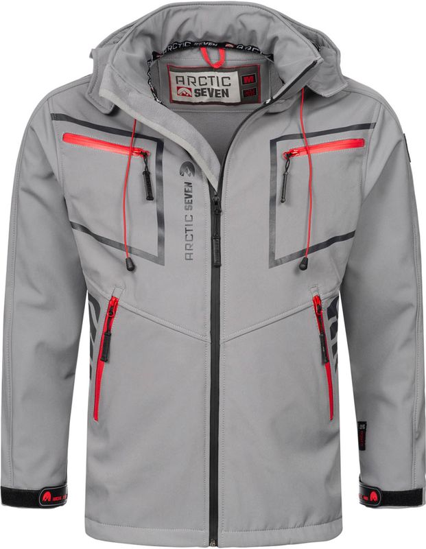 Arctic Seven - Heren Softshell Jas - Lichtgrijs - Waterafstotend - Afneembare Capuchon