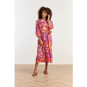 Smashed Lemon - 35171 - Lange Jurk - Rood en Paars - Abstracte Print