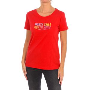 North Sails - T-shirt - Rood - Katoen - Korte Mouwen - Geribbelde Hals