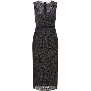 Boss - Delyra - Damesjurk - Zwart - Midi-jurk met Metallic Kanten Ontwerp