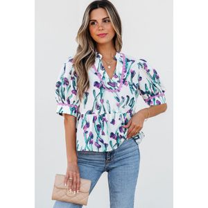 Pom Pom Print Top Bloemenstijl