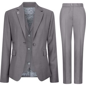 Dames - Formeel Kantoorpak - Effen Grijs - Driedelig - Blazer Gilet Pantalon