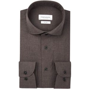 Profuomo - Slim Fit - Overhemd - Bruin - Strijkvriendelijk