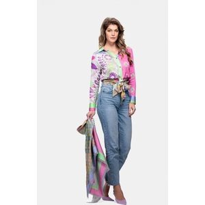 Mucho Gusto - Antwerp - Blouse - Roze met Groen Patchwork