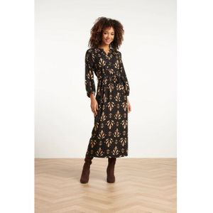 Smashed Lemon - Ornament geprint maxi jurk - Zwart en Camel