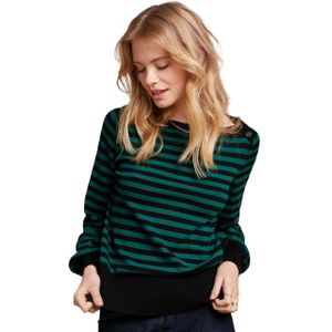 King Louie - Marie Bell Top Loop Stripe - Gebreide Trui - Zwart met Donkergroene Strepen