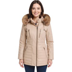 Beige gewatteerde leren parka voor dames - Bowen
