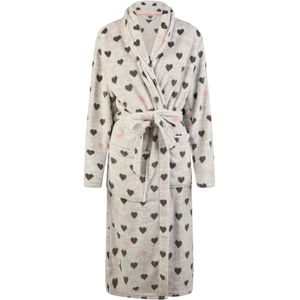 By Louise Fleece Badjas Dames Hartjes Grijs - Maat M