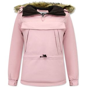 Dames Anorak Winterjas met Bontkraag - Pink