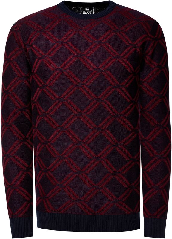 Rusty Neal - Gebreide Trui - Fijn Breiwerk - Ruitpatroon - Ronde Hals