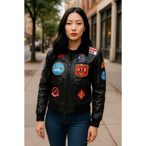 Top Gun - A2 Bomberjack - Zwart - Leren Jack - Dames