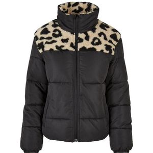 Urban Classics Dames sherpa pufferjas met luipaardprint
