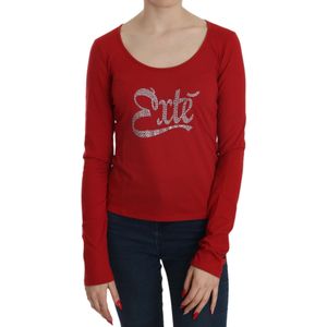 Exte Dames Lange Mouw Blouse met Rode Kristallen Versiering