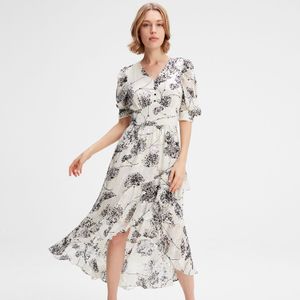 Lineaire bloemafdruk Gemeende zoomjurk