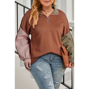 Plus Size Kleurblok Halfzip Pullover