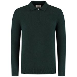 Pure Path - Regular Fit Zip Polo Knitwear - Donkergroen - Poloshirt