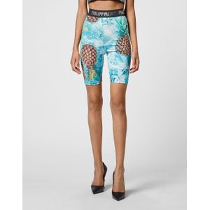 Korte broeken - Pineapple Skies - Stretch Katoenen Jersey Biker Short - Hoge Taille - Versierd met Strass