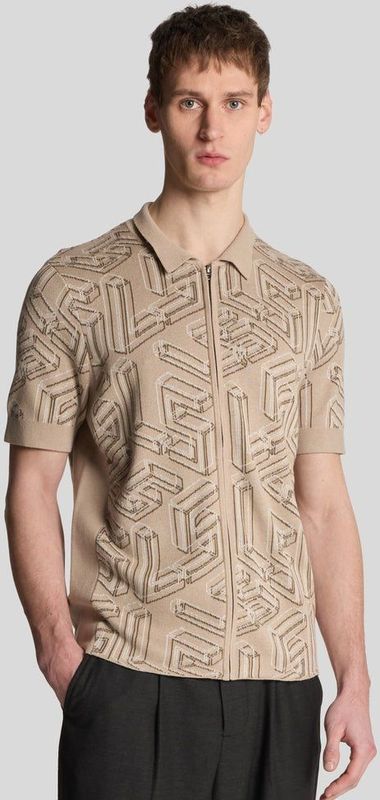 Lyle & Scott - Embleem Dubbelgebreide Rits Polo Shirt - Beige