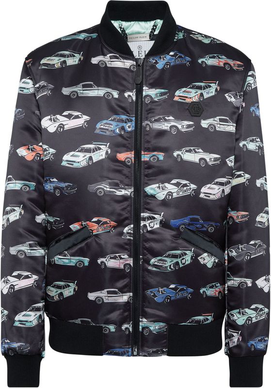 Philipp Plein - Satin Bomber Jacket LS Cars Racing - Veelkleurig - Heren - Polyester