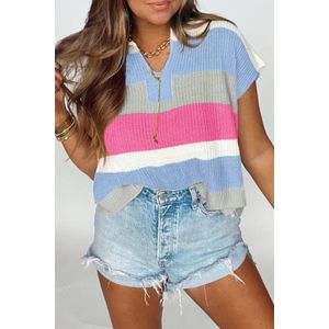 Gestreepte Gebreide Korte Mouwen Pullover