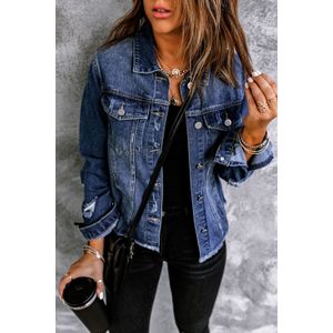 Versleten Denim Jacket met Rafelige Zoom