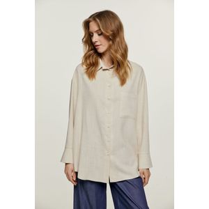 Overhemd - Zandkleurig - Losvallend - Geweven Linnen